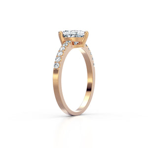 18K Yellow Gold Heart Solitaire French Pave 1 Carat Ring