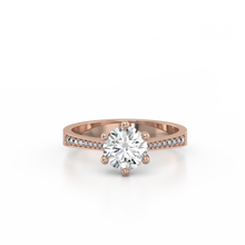 Load image into Gallery viewer, 18K Rose Gold Solitaire French Pave Cathedral 1 Carat Ring