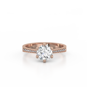 18K Rose Gold Solitaire French Pave Cathedral 1 Carat Ring