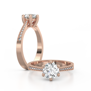 18K Rose Gold Solitaire French Pave Cathedral 1 Carat Ring