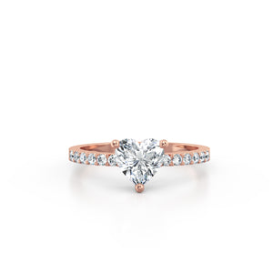 18K Rose Gold Heart Solitaire French Pave 1 Carat Ring