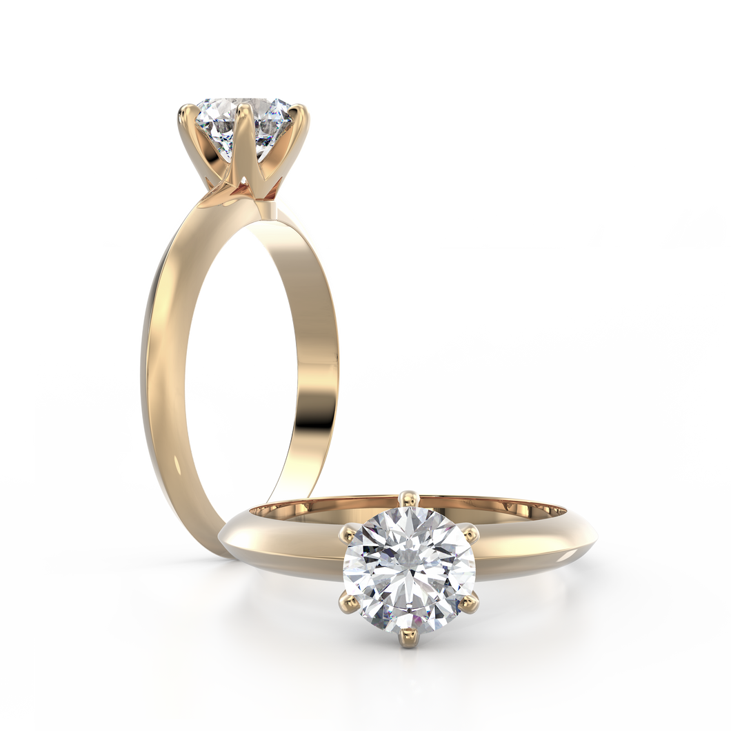 18K Yellow Gold Solitaire Crown Cathedral 1 Carat Ring