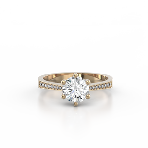 18K Yellow Gold Solitaire French Pave Cathedral 1 Carat Ring