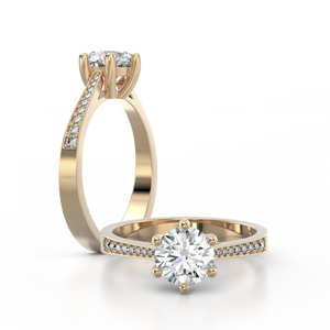 18K Yellow Gold Solitaire French Pave Cathedral 1 Carat Ring